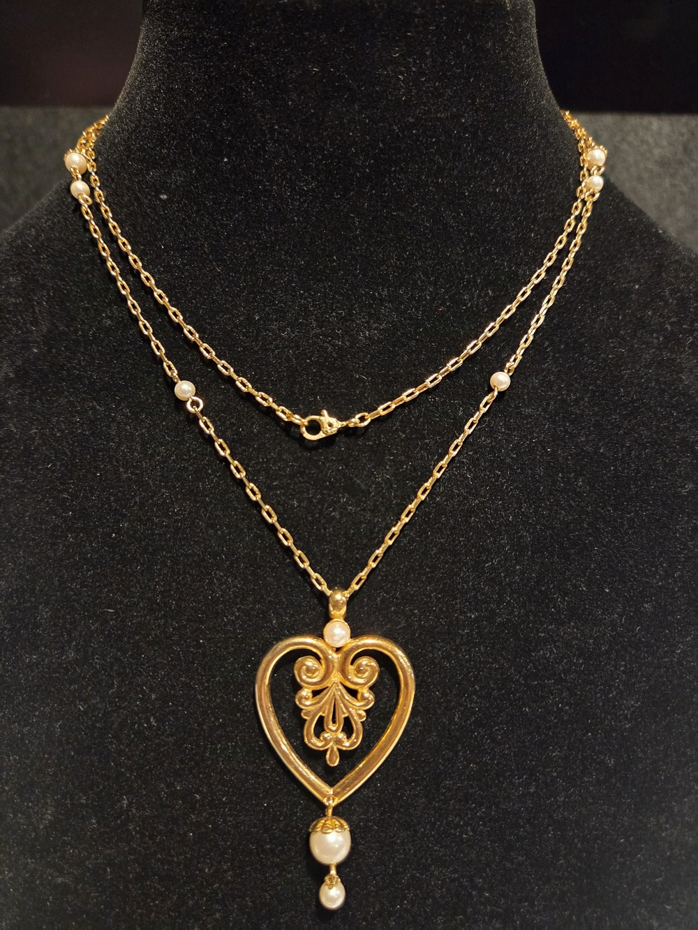 Monet Gold-Tone  Heart Pendant Necklace with Faux Pearls